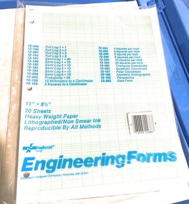 Vintage National Engineering Forms 12-086 Semi Log 5 x 10 Graph Paper Unopened