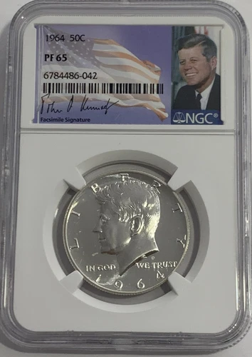 1964 NGC PF65 Proof Kennedy Half Dollar 50c 90% Silver JFK Signature
