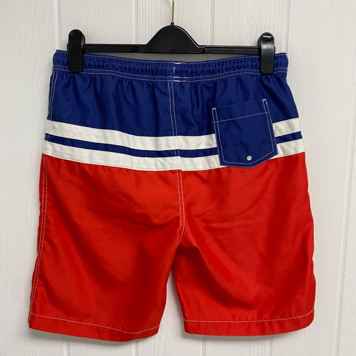 Lands' End Boy's Red White and Blue Pull String Elastic Swim