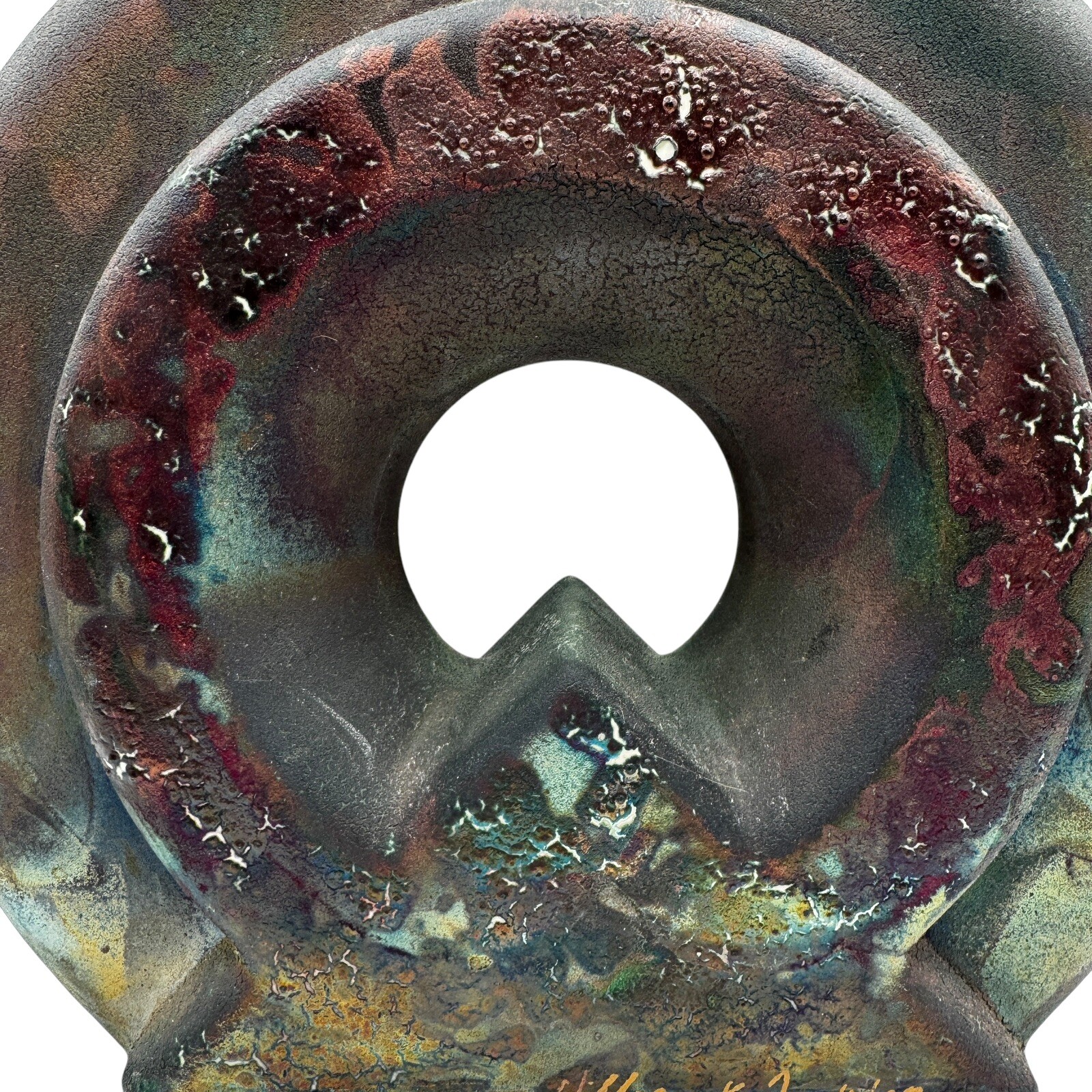 Signed William K Turner Studio Art Pottery Raku Round Iridescent Table Vase