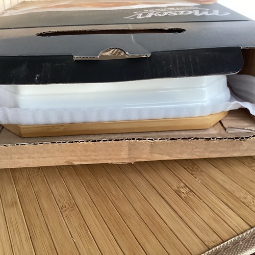 "Panadero doble de cerámica Mason 10"" cuadrado 2 piezas 47 OZ con tapa de bambú remache nuevo" - Imagen 6 de 7
