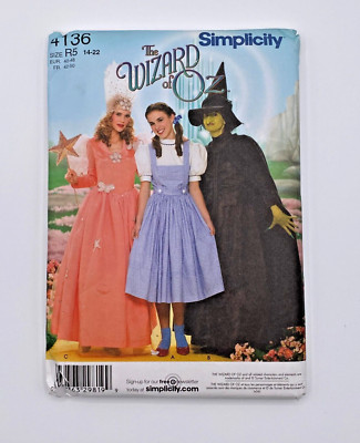 Simplicity 4136 Wizard Of Oz Womens Costume Sz 14-22 Dorothy Glinda Wicked Witch
