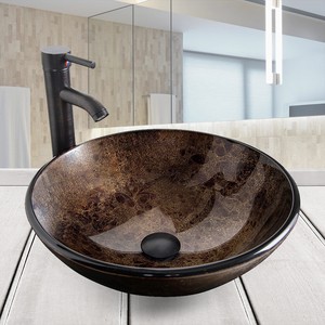 Modern Bathroom Round Glass Countertop Basin Sink Bowl Faucet