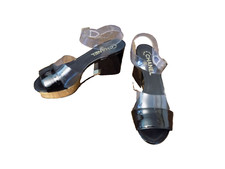 Vtg Rare AUTHENTIC Sold Out CHANEL Black Gold Clear Runway Platform Sandals 6.5