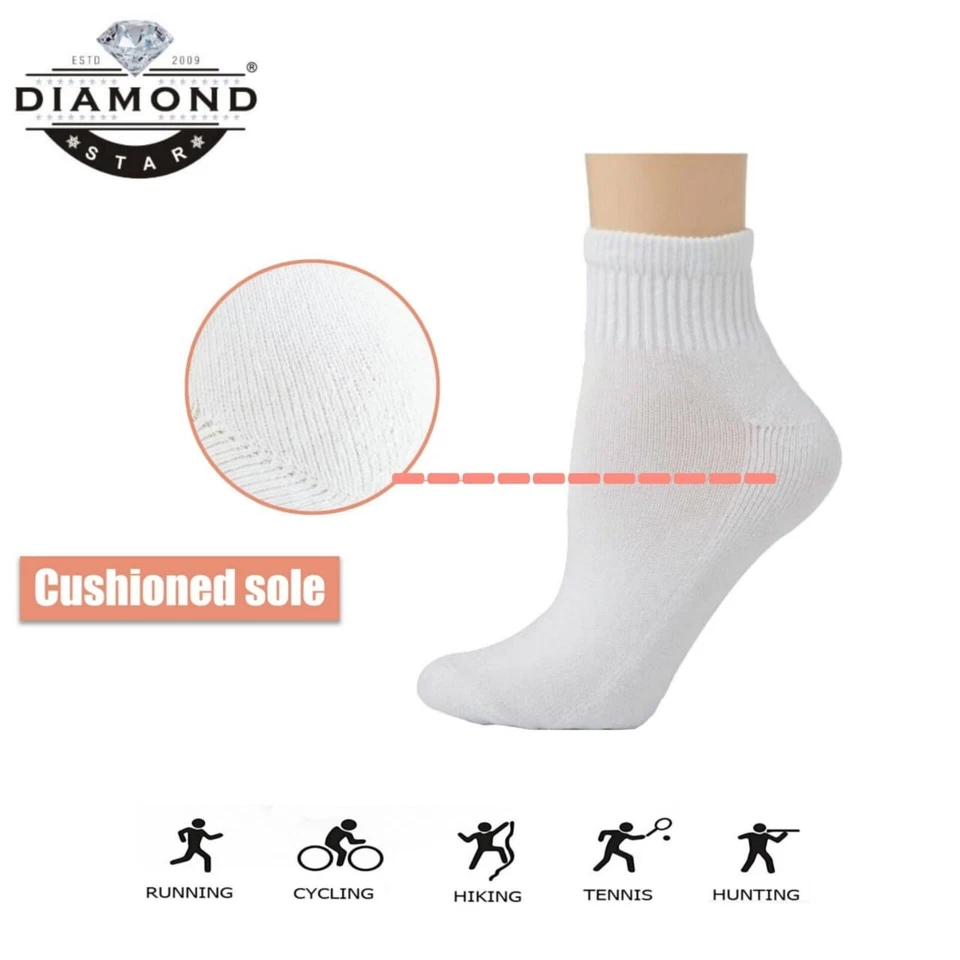 12 pares de calcetines blancos al tobillo/cuarto para hombre medio cojín algodón suave talla 9-11 Foto 2 de 4