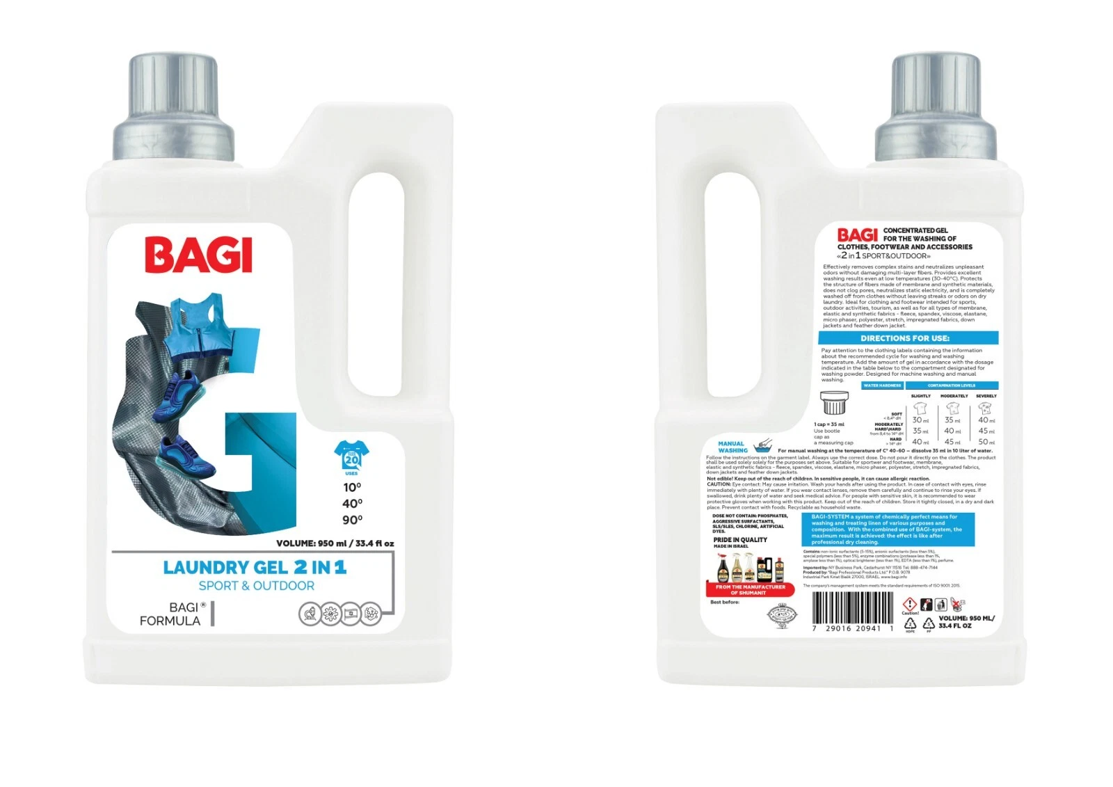Bagi Laundry Gel Concentrated 950ml (32oz) Pack of 2 3 Variations