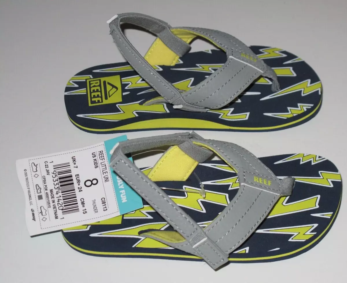 Reef Little Boys 8 Little Uni Flip Flops Sandals Boys Black Yellow