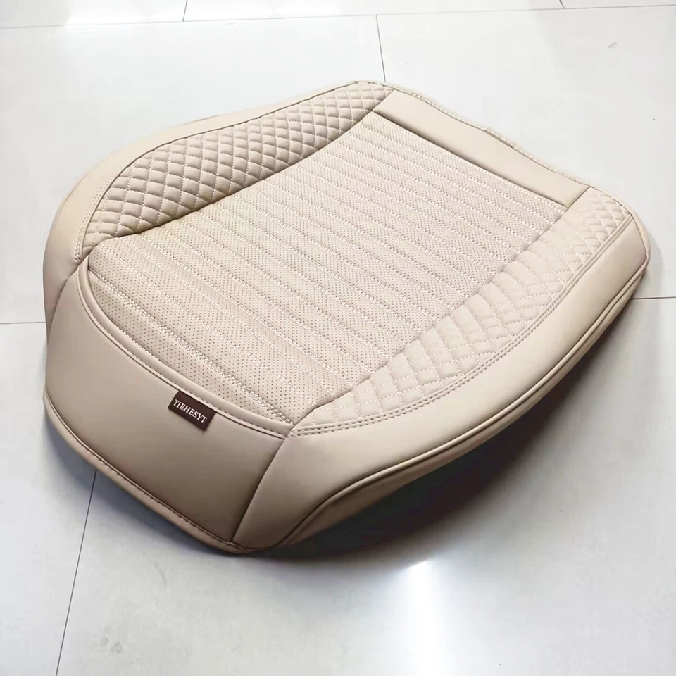 Fundas de asiento protectoras de cojín delanteras de coche cuero beige para cuatro estaciones 2 piezas Foto 4 de 4