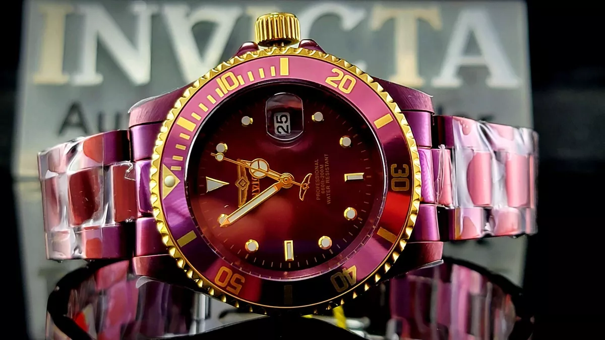 Invicta Mens s 40mm PRO DIVER PURPLE DIAL Purple Gold Tone Stainless Steel Watch