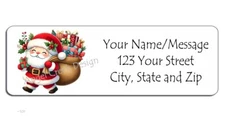 60 Personalized Return Address Labels 2/3" x 1 3/4"- Santa's Toy Sack of Goodies