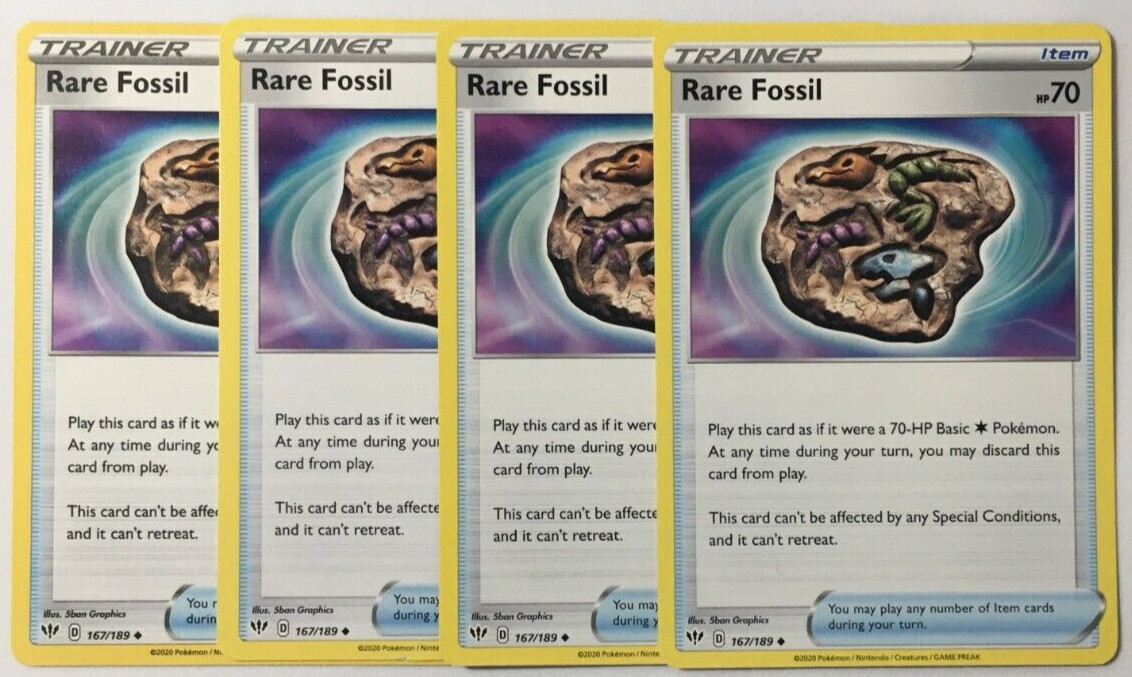POKEMON 4X RARE FOSSIL 167/189 DARKNESS ABLAZE UNCOMMON TRAINER NEAR MINT