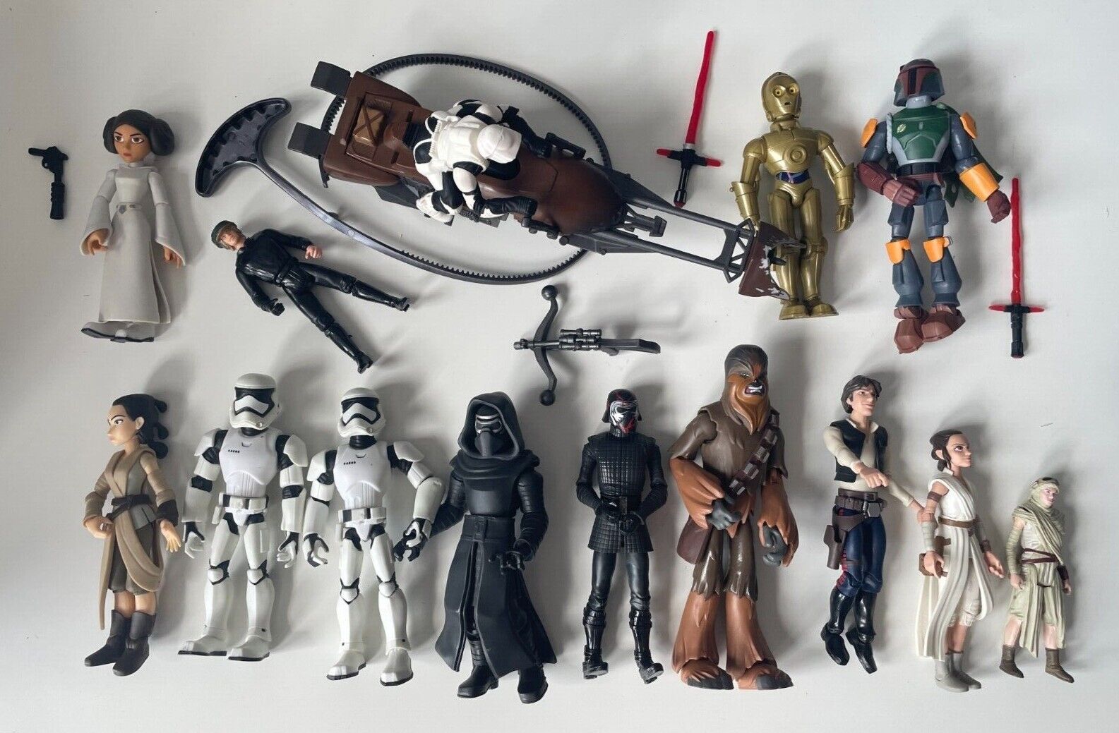 Star Wars figure lot of 14. Disney Store Toybox, Hasbro. Boba Fett, Speeder Bike