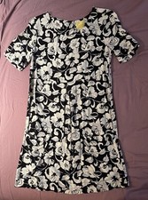 Anthropologie Maeve Zola Floral Shift Dress Black White Floral Pockets Rayon EUC
