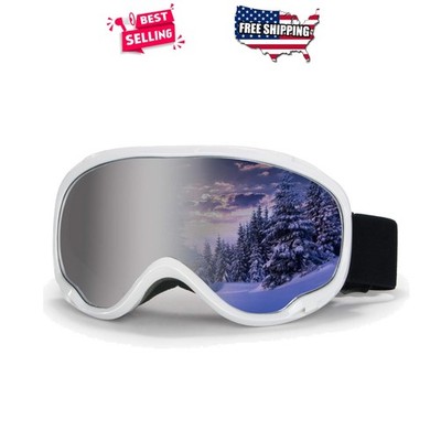Ski Goggles Anti-Fog OTG UV Protection Snowboard Glasses White Silver Lens Adult