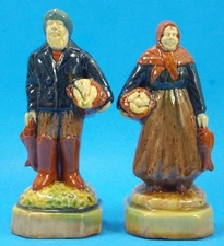 Vintage Continental Majolica Pottery Fisherman & Wife Figures Marked 6 1/2"