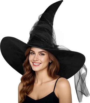 Women's Black Masquerade Ruched Witch Hat Oversized Witches Velvet Hats Wide ...