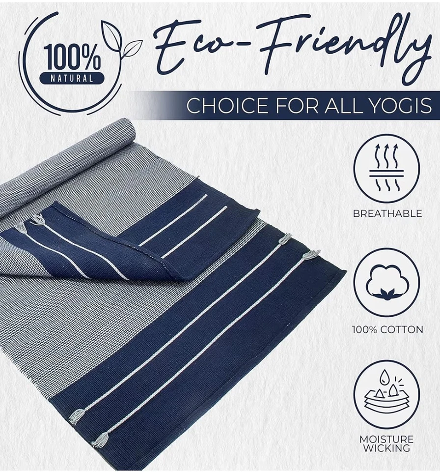 Estera de yoga orgánica hecha a mano Y O Gayo hecha con esterilla de yoga 100 % algodón orgánico -... Foto 3 de 4