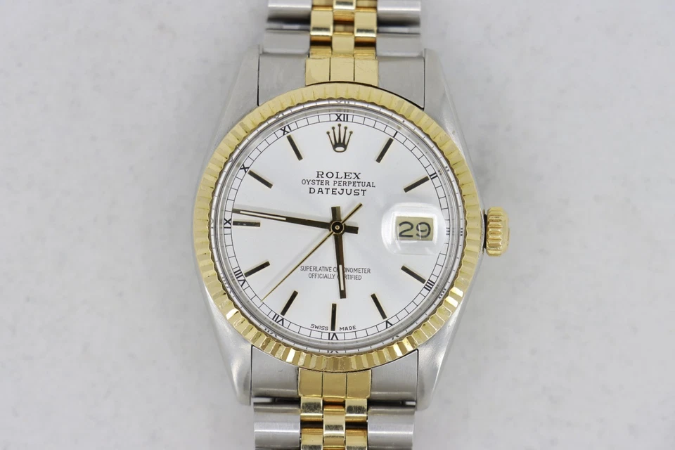 Rolex Datejust 16013 Silver Stick Dial Jubilee Band 36mm Fluted Bezel Circa 1987 - Image 3 of 4