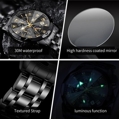 Herren Uhren Chronograph Wasserdicht Leuchtend Edelstahl Multifunktion Datum