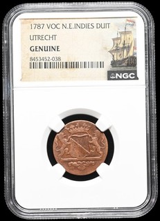 DUTCH EAST INDIES. 1787 Colonial VOC Copper Duit NGC Genuine