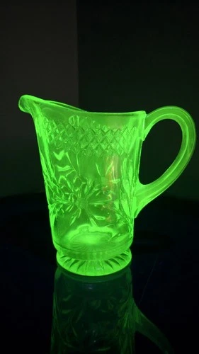 U.S. Glass Floral and Diamond Band Depression Glass Pitcher Vintage 1927-1931