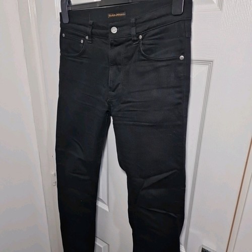 Pantalones de mezclilla Nudie Lean Dean W32 L30 negros ajustados elásticos con cremallera seca Everblack - Imagen 2 de 13