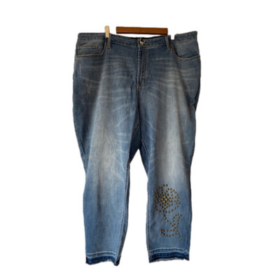 Curations 24W Y2K 90's Trendy Distressed Floral Beaded Raw Hem Sexy Denim Jeans