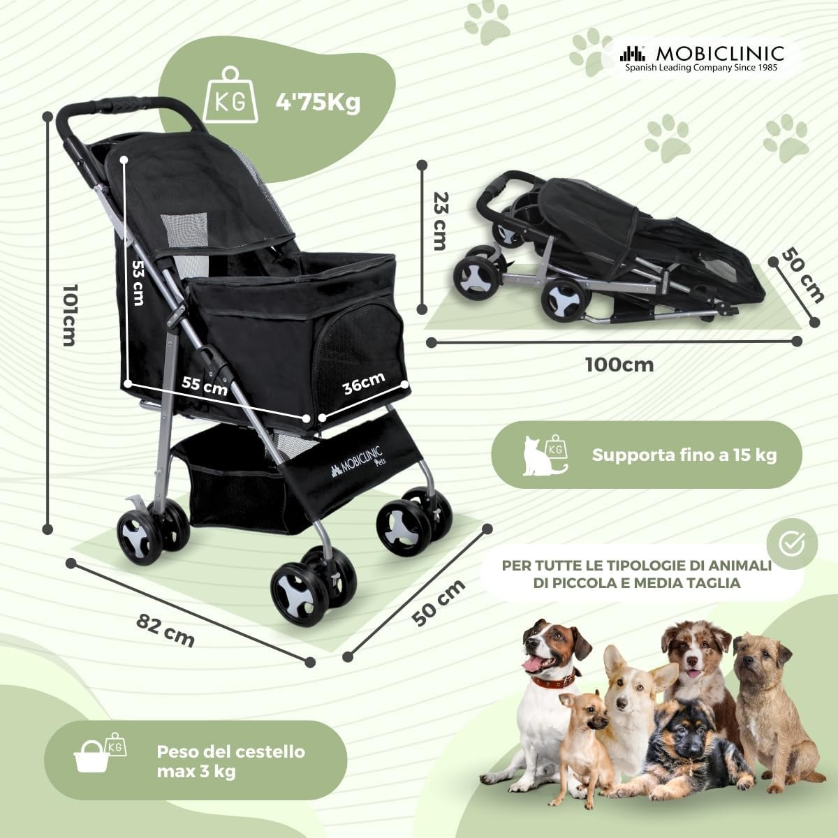 ® Pets, Passeggino per Cani, Ideale Di Piccola Taglia E Anziani, Zuma, Fino a 15 foto 2