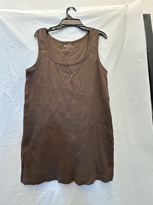 Faded Glory Junior s Brown Ribbed Tank Top 100% Cotton Sz L/12-14 NWNT