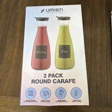 Umien 50 oz Clear Plastic Water Carafe with Flip Top Lid Set of 2