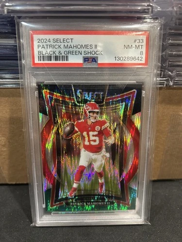 PATRICK MAHOMES II 2024 SELECT CONCOURSE  BLACK GREEN SSP PRIZM #33 PSA 8