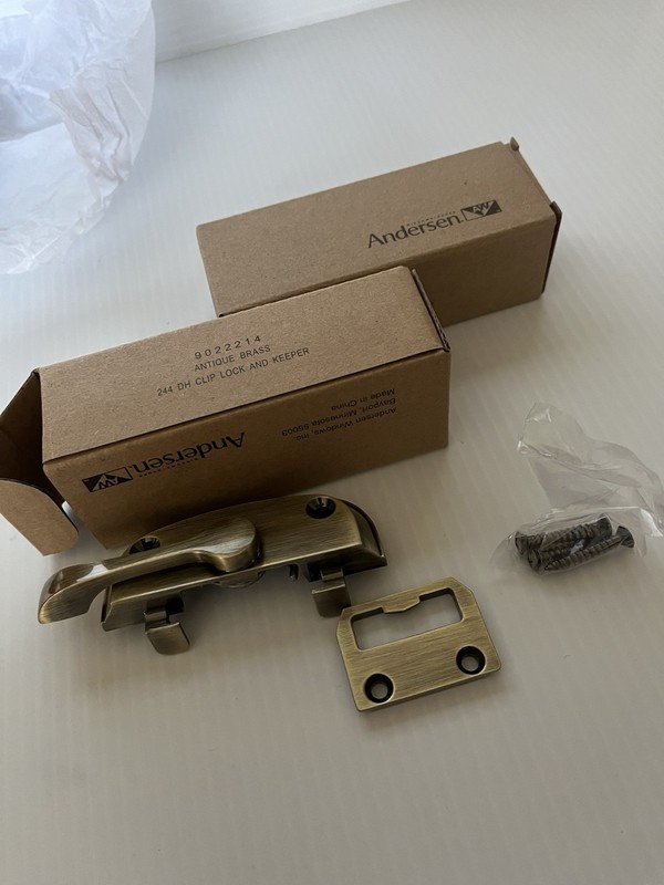 Window Locks  New In Boxes Andersen 9022214 Antique Brass DH Clip Lock & Keeper 