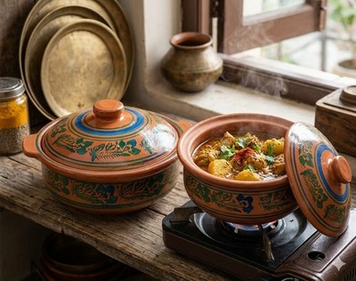 Ton Kochtopf Karahi Kadai Wook Biryani Huhn Servieren Mitti Kadai Karahi