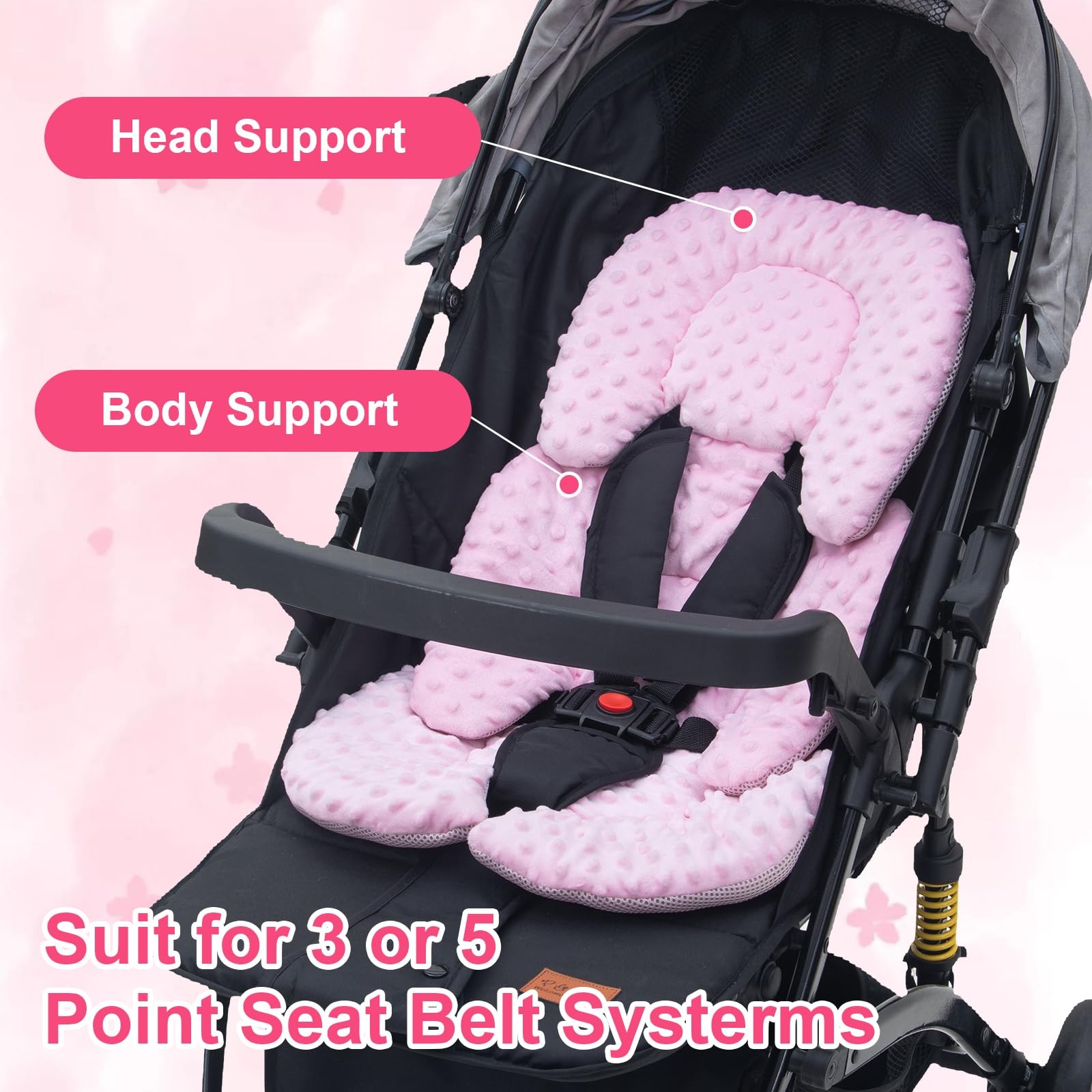 Infant Car Seat Insert, 2-in1 Reversible Baby Car Seat Head and Body Support, 3D