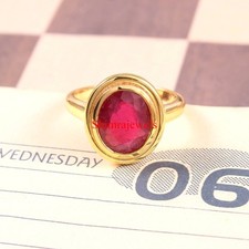 Heated Ruby Gemstone With 18k Gold Plated Silver Women's Ring 311