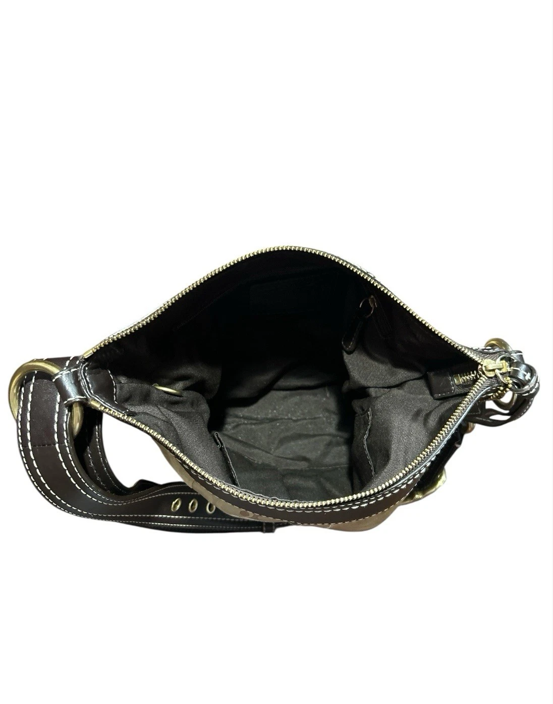 Borsa a tracolla Coach vintage monogramma patchwork marrone scamosciato oro pelle Y2K