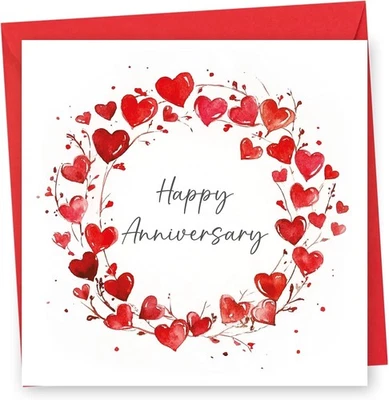 ABSOLUTELY YOURS Anniversary Card. Wreath Heart Design. Card with Red Envelope. 150x150mm