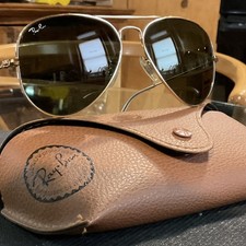 Vintage Italian G-15 Ray-Ban Aviator Gold Metal Frame Green Glass Lens RB3025