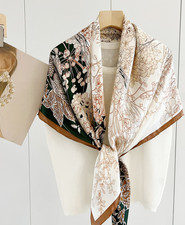 100 Silk Mulberry 43" Small Scarf Women Neckerchief Wrap Flower branches Print