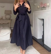 NEW WOMAN MIDI POPLIN SHIRT DRESS NAVY BLUE SR 8622 UNBRANDED