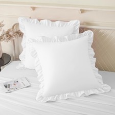 KKJIAF 2 Pack Ruffle Pillow Cases 18x18 Inches, White Square Ruffled Pillow...