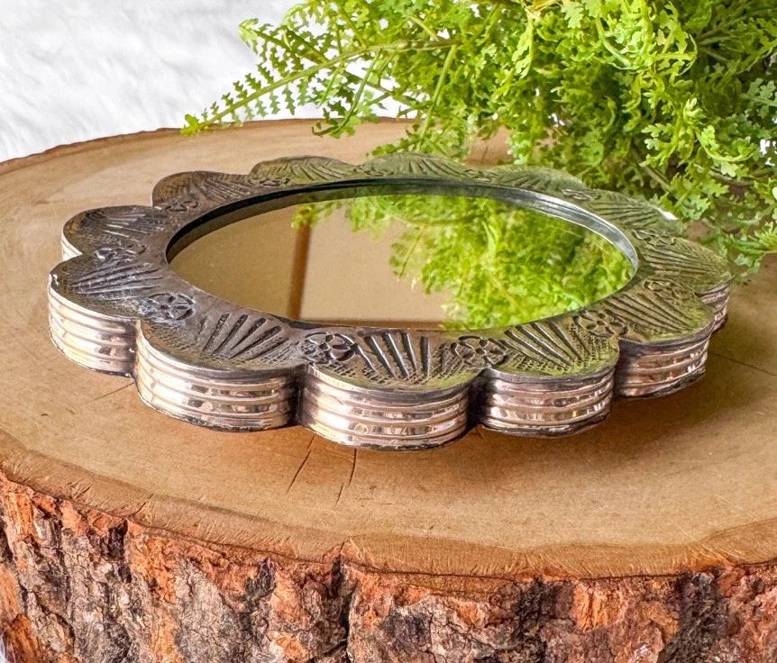 Impresionante Espejo de Boda Turco Colgante Vintage Plata 925 Diseño Repoussé Ovalado Foto 3 de 4