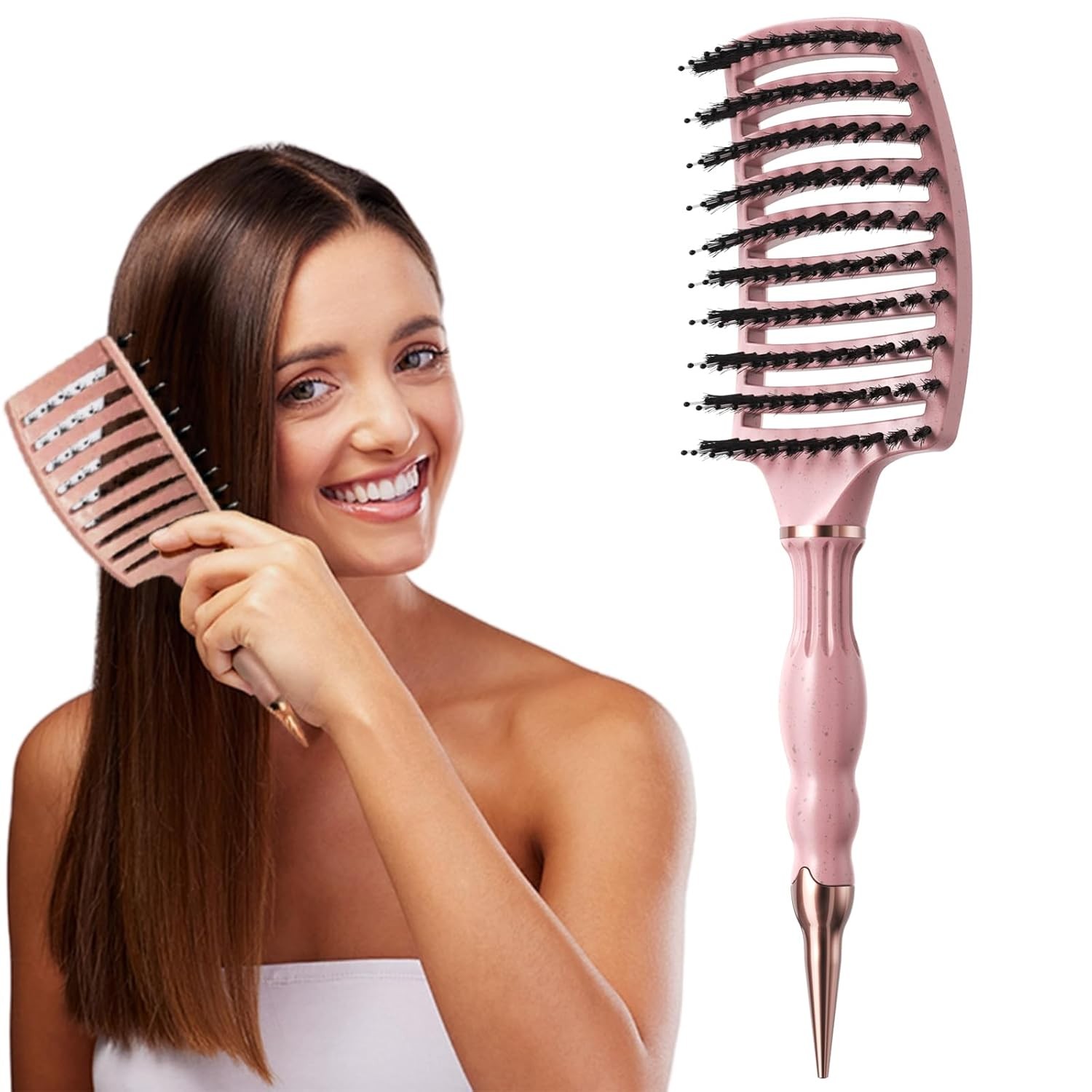Boar Bristle Hair Brush for Thick Hair - Detangling & Smoothing 1 Pack-image