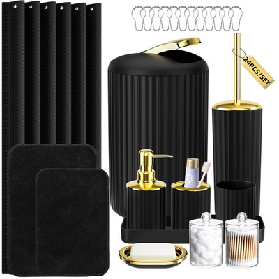 Xlhomo Black And Gold Bathroom Set Shower Curtain And Rugs Bathroom Accessories