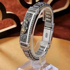 100% Real Solid S925 Silver Retro Lucky Man Bracelet Thick Style with Gift Box