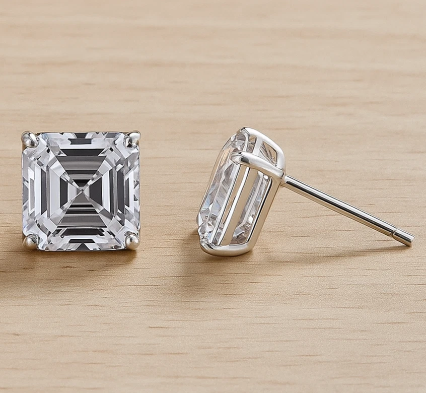 8 Ct Asscher Cut Lab Created Diamond 14K White Gold Over Stud Earrings for Women - Image 4 of 4