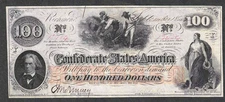 1862 $100 CONFEDERATE CURRENCY~ SLAVES HOEING COTTON ~ NICE ABOUT UNCIRCULATED