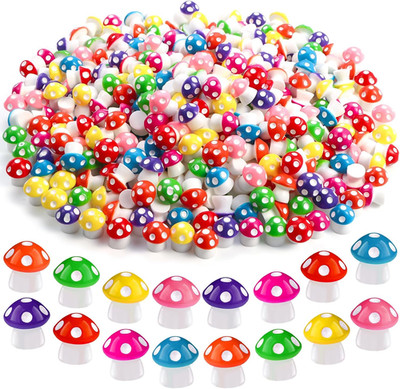 DIYDEC 100Pcs Mini Resin Mushroom 8 Colors Small Mushrooms Figures Tiny Resin Mu