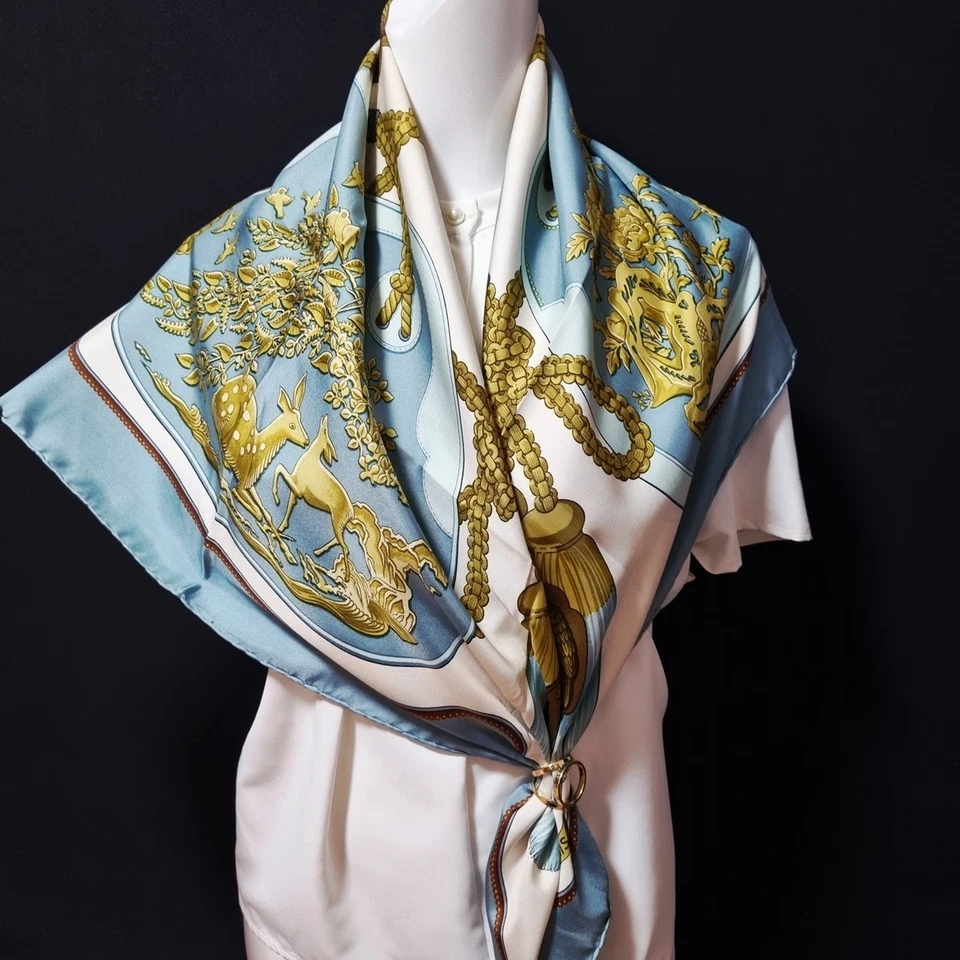 RARE VINTAGE HERMES Silk Scarf "Tsubas" Carre 90 Duty-free US - Image 3 of 4