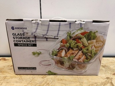 BOROHOUSE Glass Food Containers Glass Storage 5 Piece Set Blue 